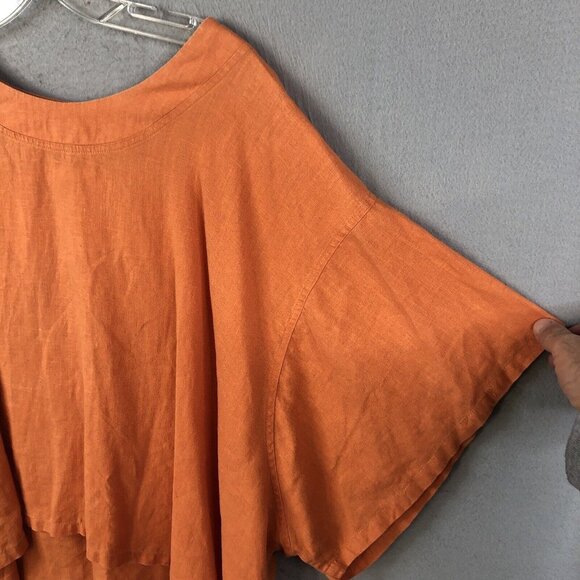 Pla Net Shirt Womens One Size Orange 100% Linen Crop Top Lagenlook  Coastal - Picture 15 of 16